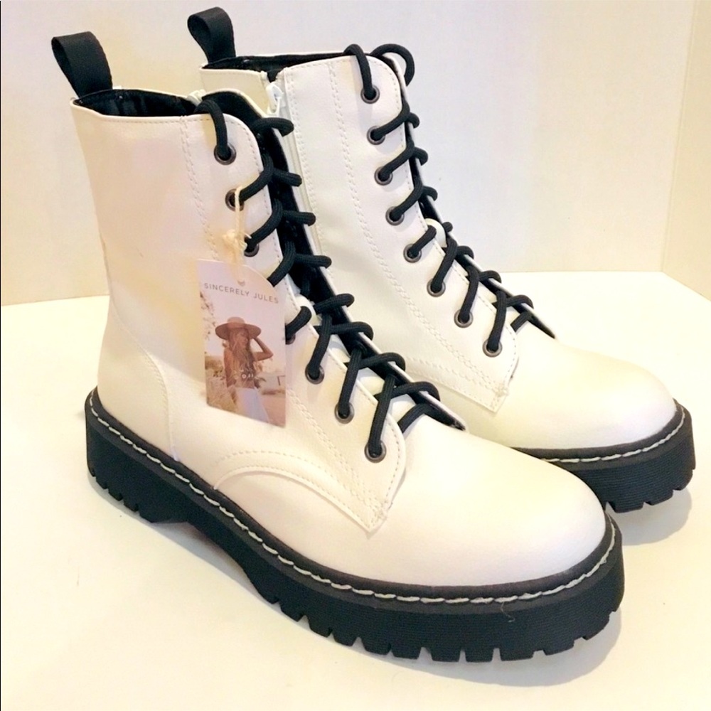 Pretty white combat boots
